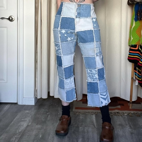 Vintage Y2K No Boundaries Patchwork Denim Jeans - Junior 9 - Picture 1 of 4